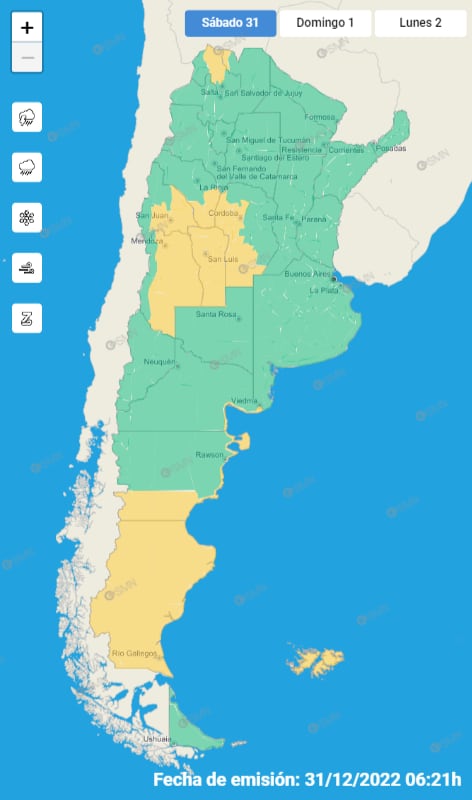 Alerta Amarilla por tormentas según el SMN.