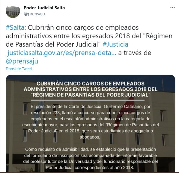 Concurso en el Poder Judicial de Salta.