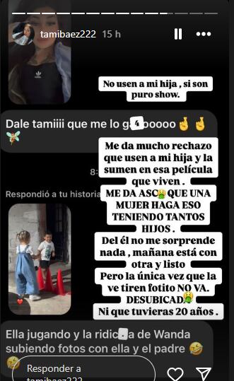 El mensaje de Tamara Báez para Wanda Nara por sacarse una foto con su hija