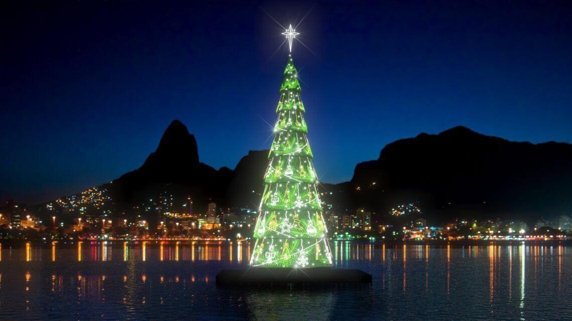 En Brasil uno de los eventos importantes es el encendido de las luces del "árvore de natal da lago".