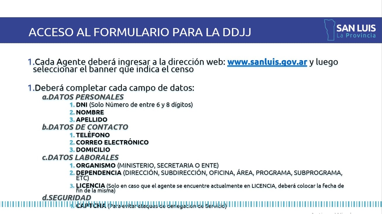 Formulario para el censo de los empleados públicos de San Luis