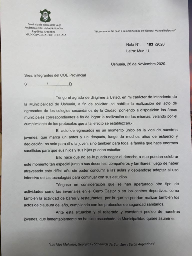 Desde el Municipio solicitaron al COE poder llevar adelante los actos de fin de año de las escuelas secundarias