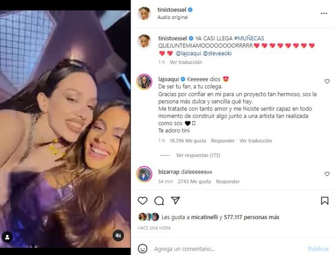 Mensaje de La joaqui a Tini Stoessel