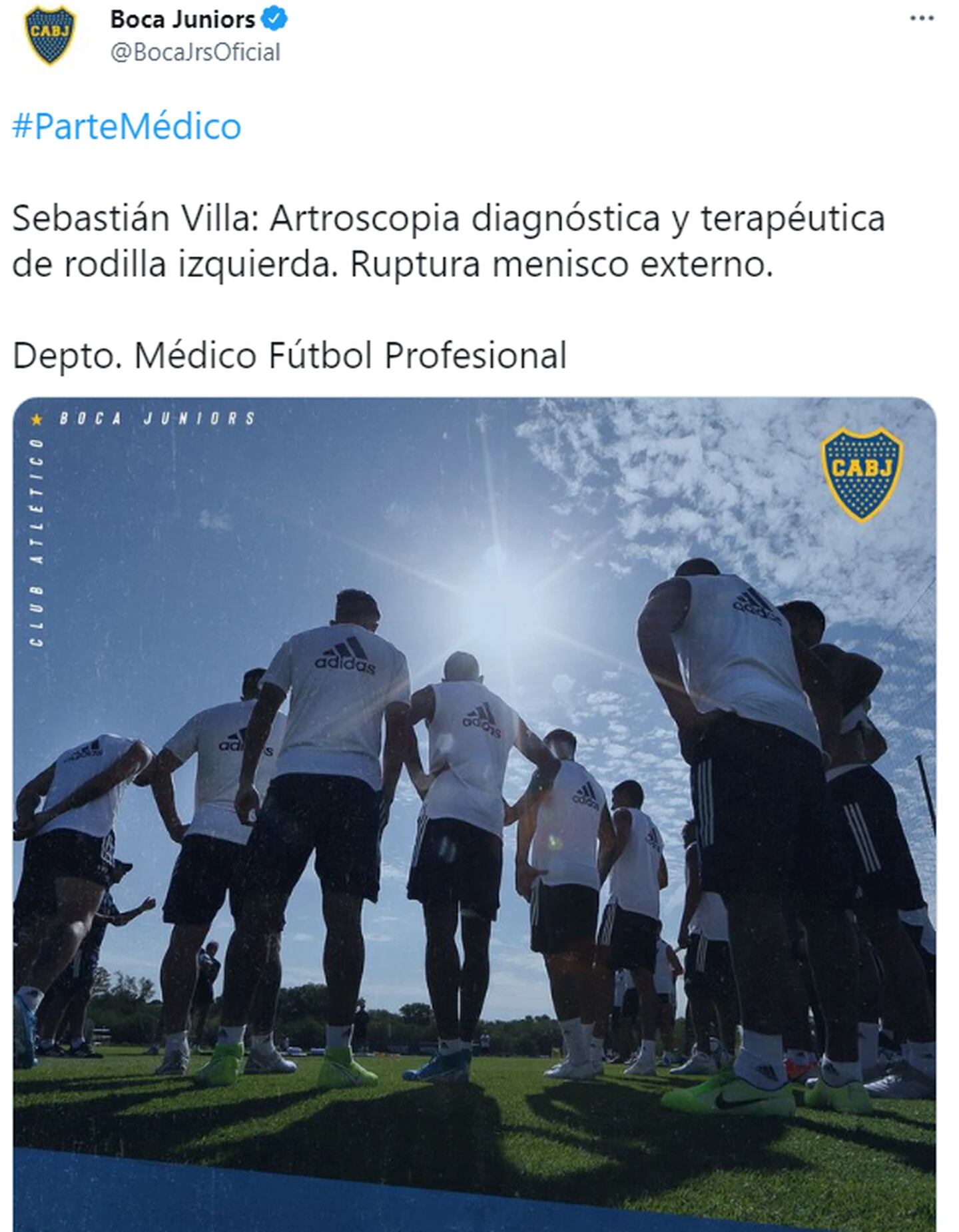 El parte médico oficial de Sebastián Villa.