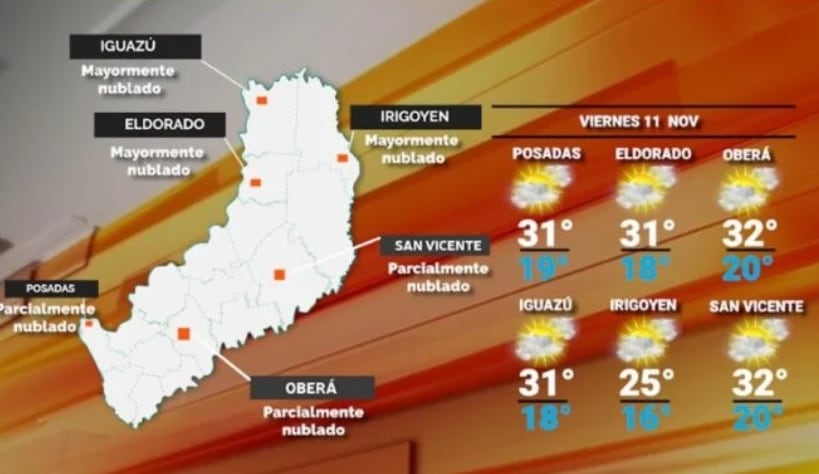 Probabilidad de lluvias para este viernes en Misiones.