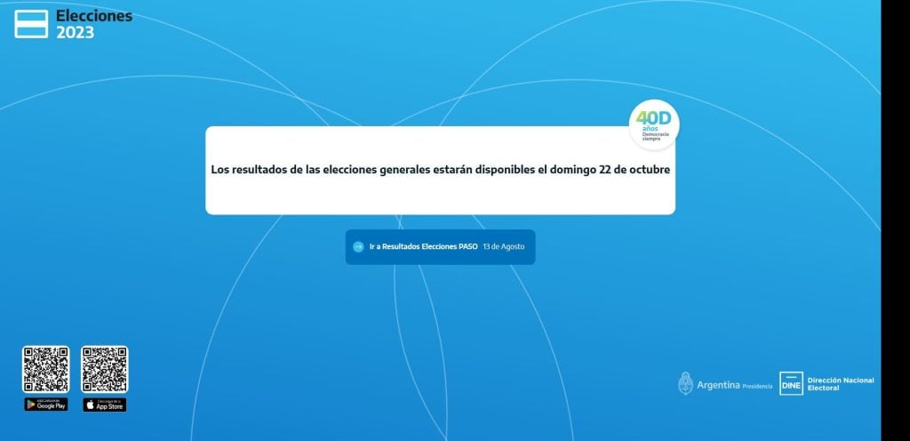 Captura de pantalla de la página resultados.gob.ar hecha el 22 de octubre de 2023 a las 17:46 hs.