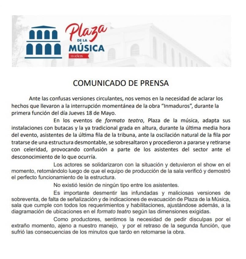 Comunicado de Plaza de la Música.