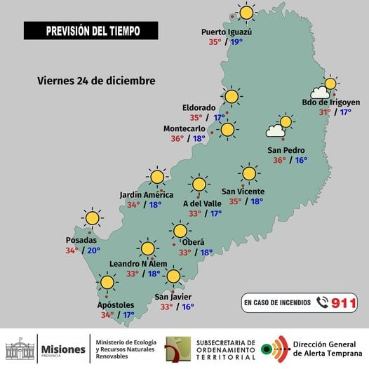 Clima estable y caluroso para estas fiestas en la provincia.