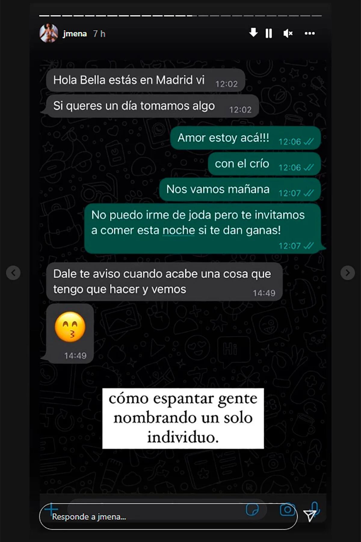 La conversación que mantuvo Jimena con un hombre cuya identidad no reveló.