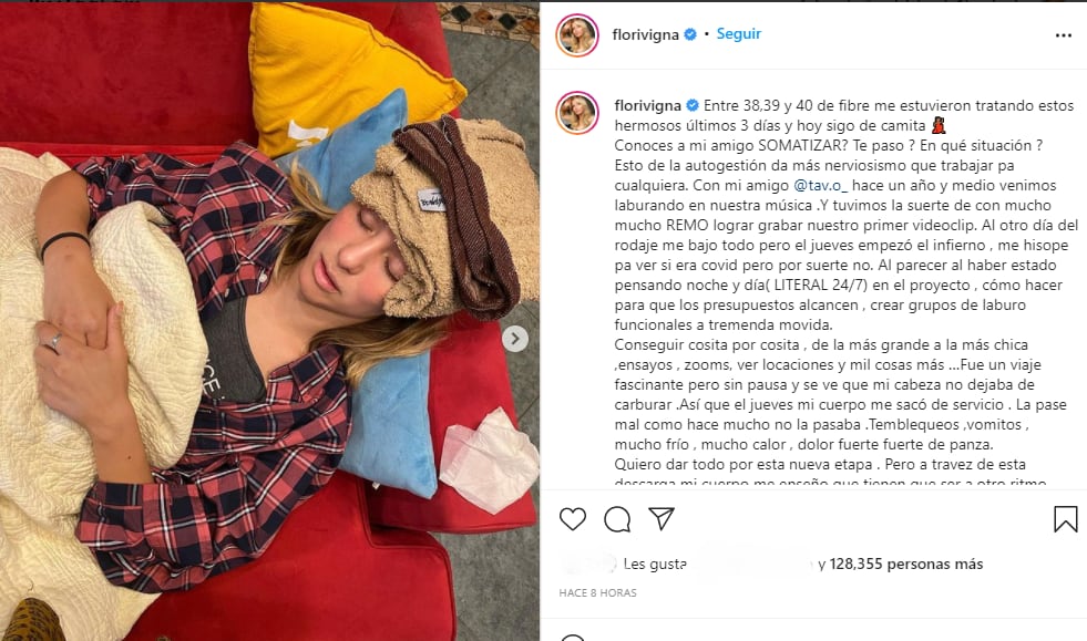 La publicación de Flor Vigna sobre su estado de salud.