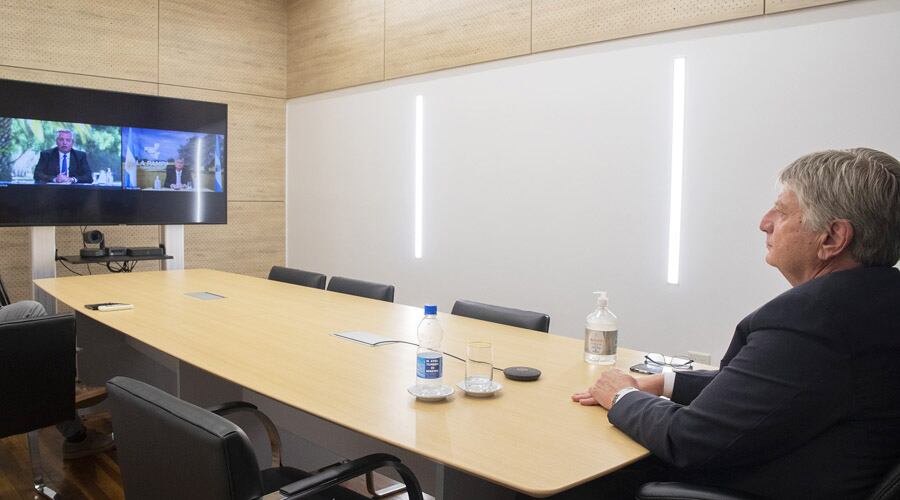 Un momento de la videoconferencia con el presidente 