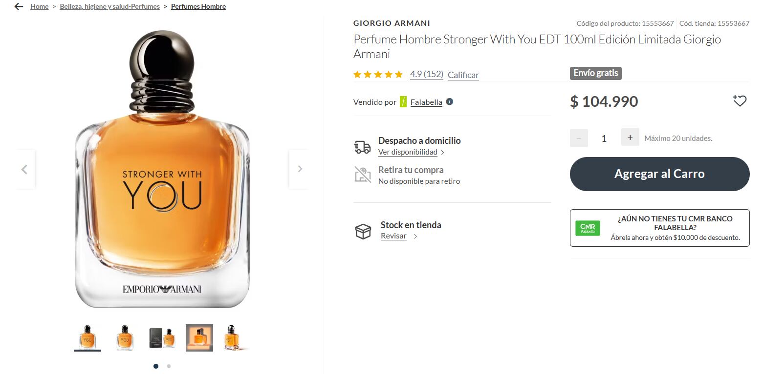 Esto es lo que vale un perfume Armani para hombre en Chile.