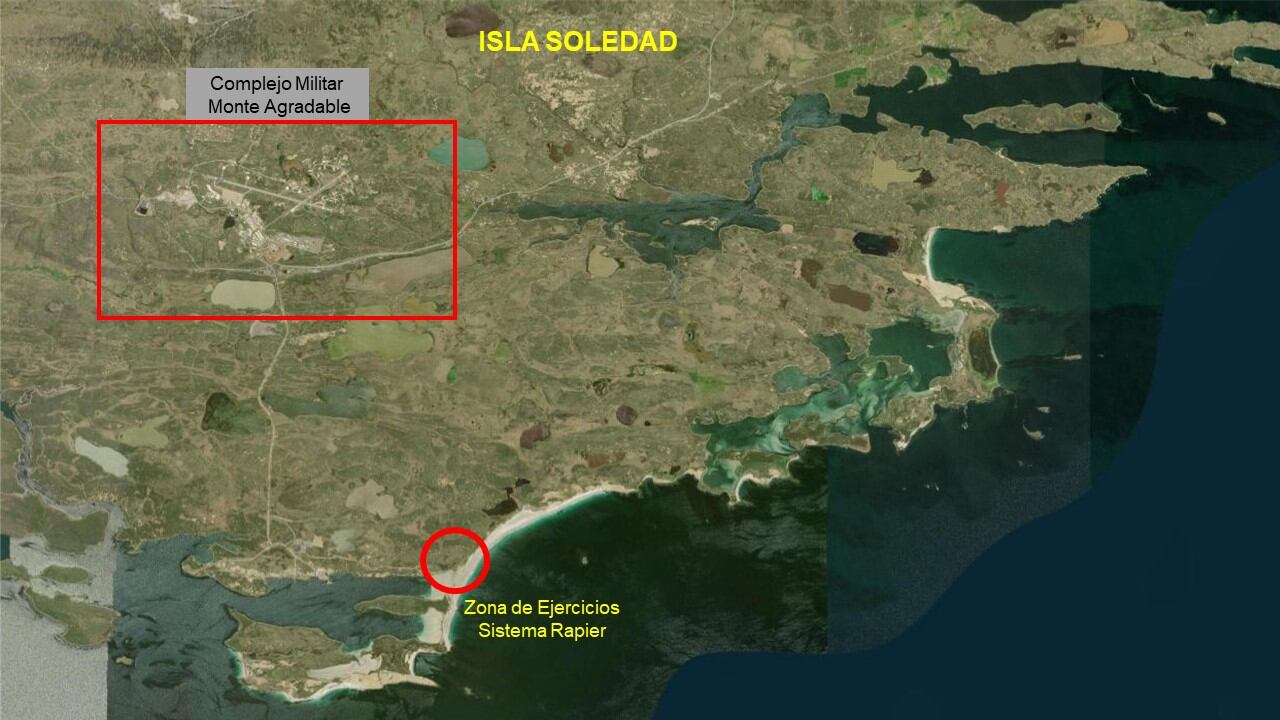 La zona de entrenamiento, por lo general, es al Este de la Isla Soledad, a 10 kilómetros de distancia del Complejo Monte Agradable.