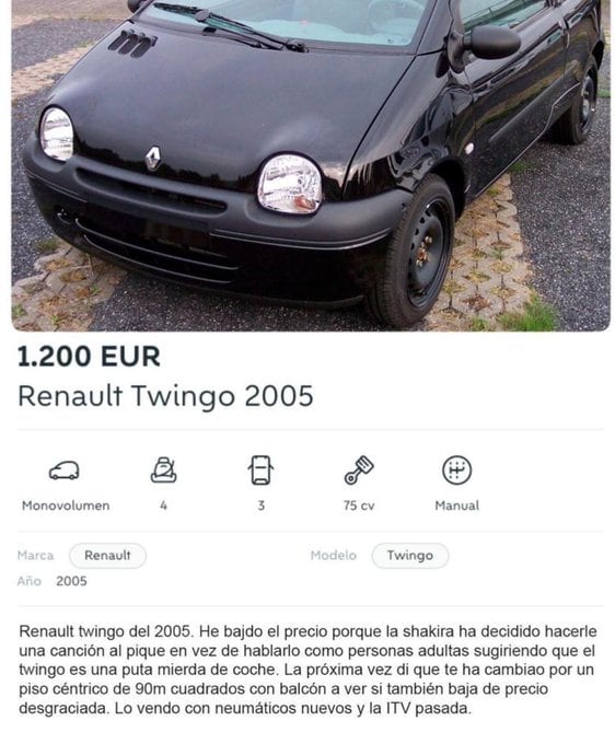 El auto Renault Twingo, uno de los "apuntados" por Shakira en su canción.