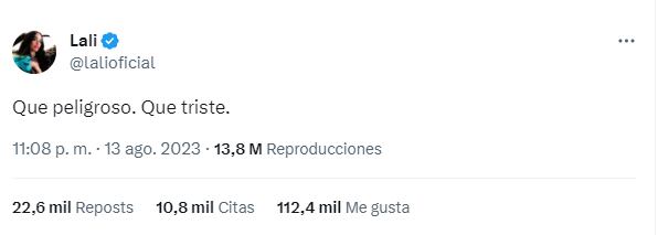 El mensaje de Lali tras la victoria de Milei en las PASO 2023.