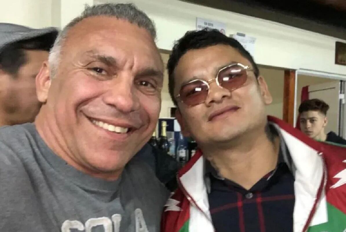 "Acero" Cali junto al "Chino" Maidana. Ambos promocionaban peleas de boxeo.