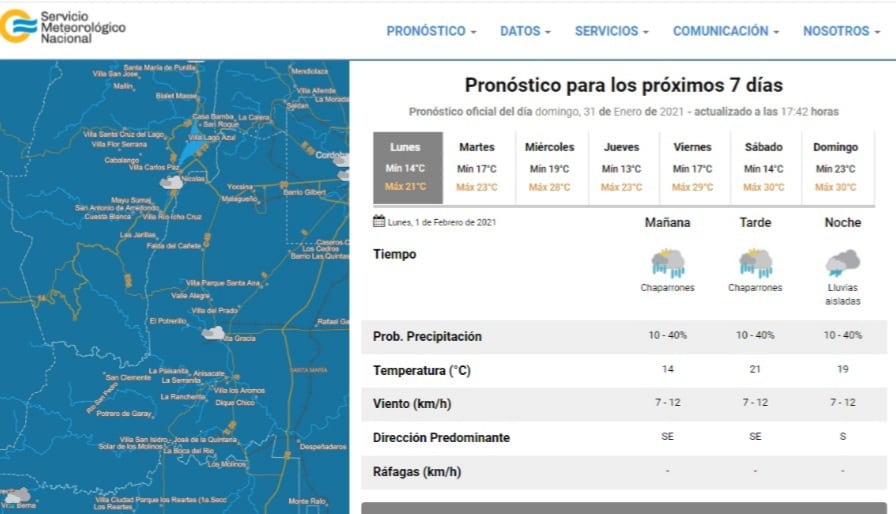 El estado del tiempo para esta primera semana de febrero según el Servicio Meteorológico Nacional.