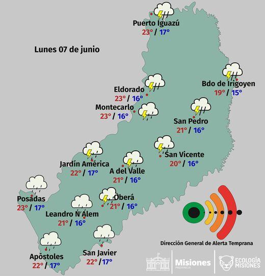 Inicio de semana con lluvias y tormentas en la provincia de Misiones. DGAT