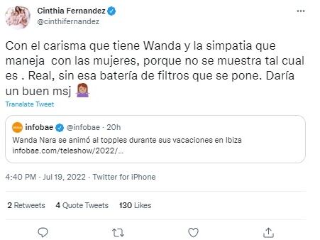 Cinthia Fernández opinó de las fotos al natural de Wanda Nara