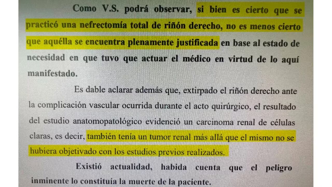 El escrito presentado ante la Justicia por Blesser, el urólogo acusado.