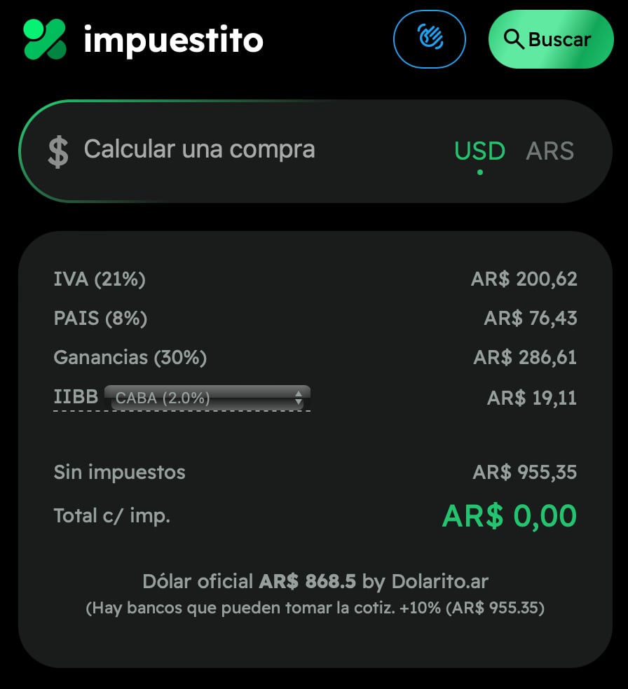 La página web que te calcula cuánto te saldría comprar algún producto en dólares.