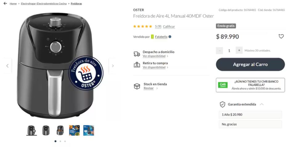 Esto es lo que vale la Air Fryer Oster en Chile.