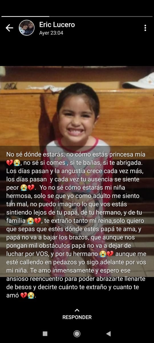 Publicación de Eric Lucero a su hija