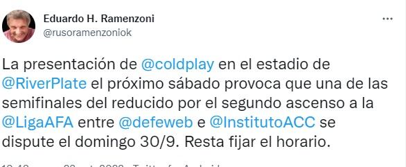 La explicación de por qué la semifinal de Instituto pasa para el domingo.