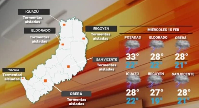 Se mantienen las lluvias y tormentas aisladas en Misiones durante este miércoles.