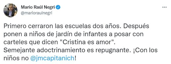 El tweet de Mario Negri.