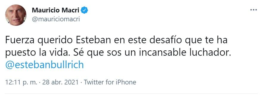 El mensaje de Mauricio Macri a Esteban Bullrich (Captura)