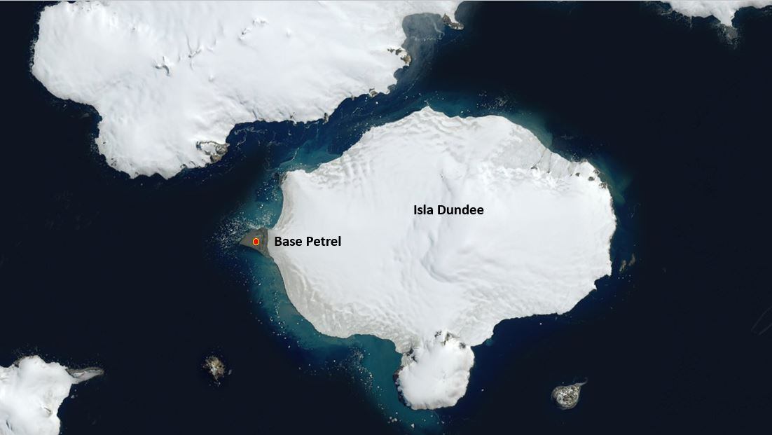 Antártida - Base Petrel - Se ubica al noreste de la Península Antártica en la Isla Dundee.