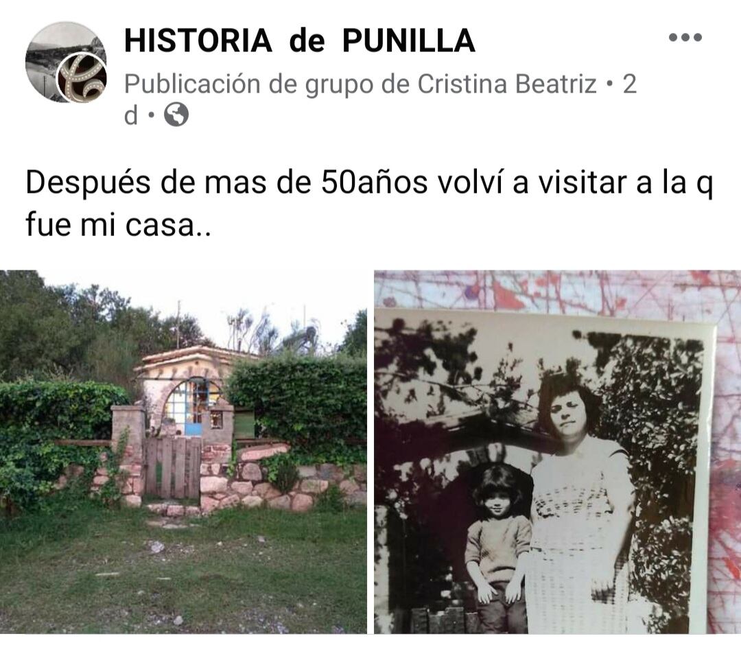 La publicación que Cristiana compartió en el grupo "Historia de Punilla" el pasado martes 16 de marzo.