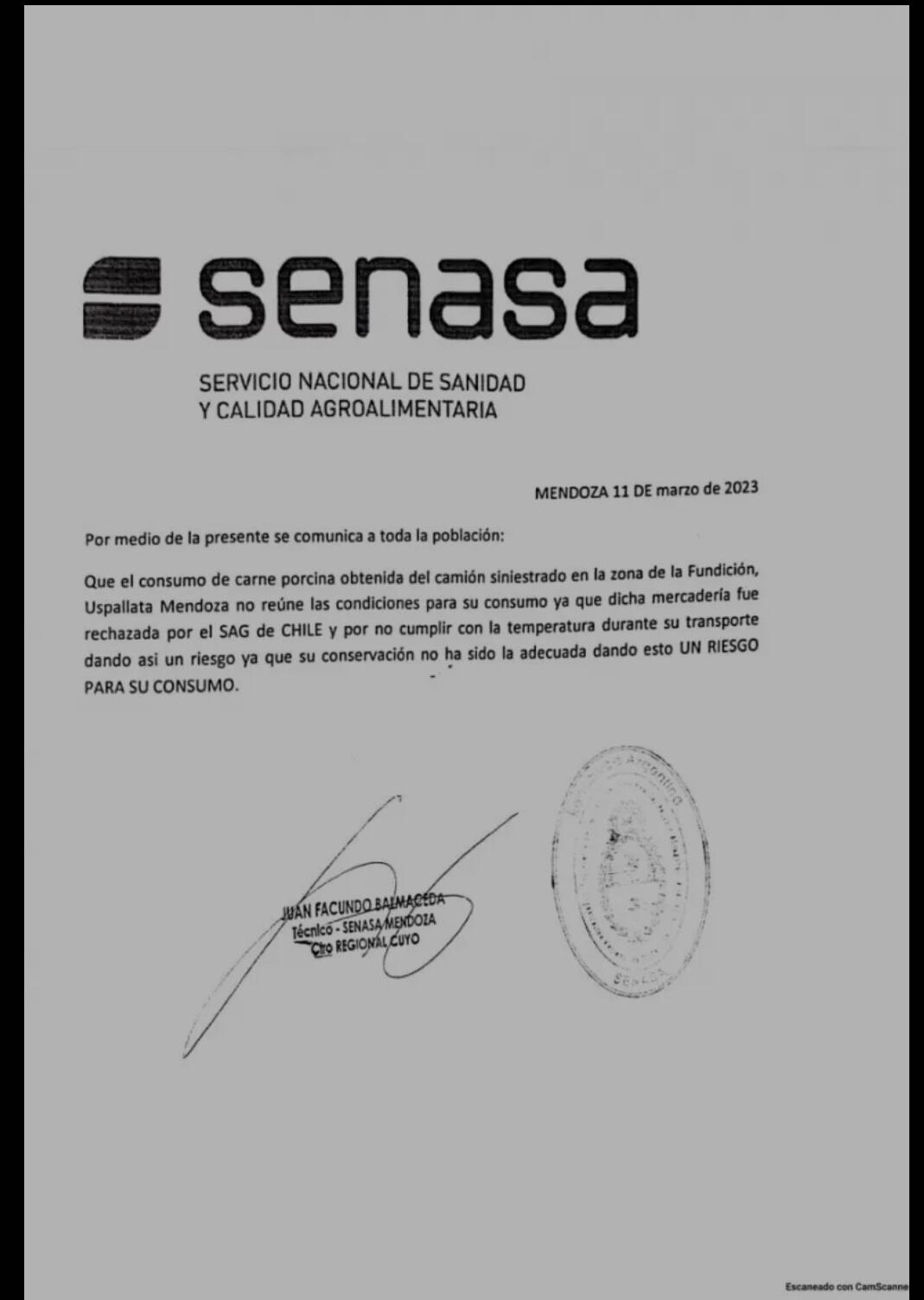 SENASA informó no consumir la carne saqueada del camión que volcó en Uspallata.