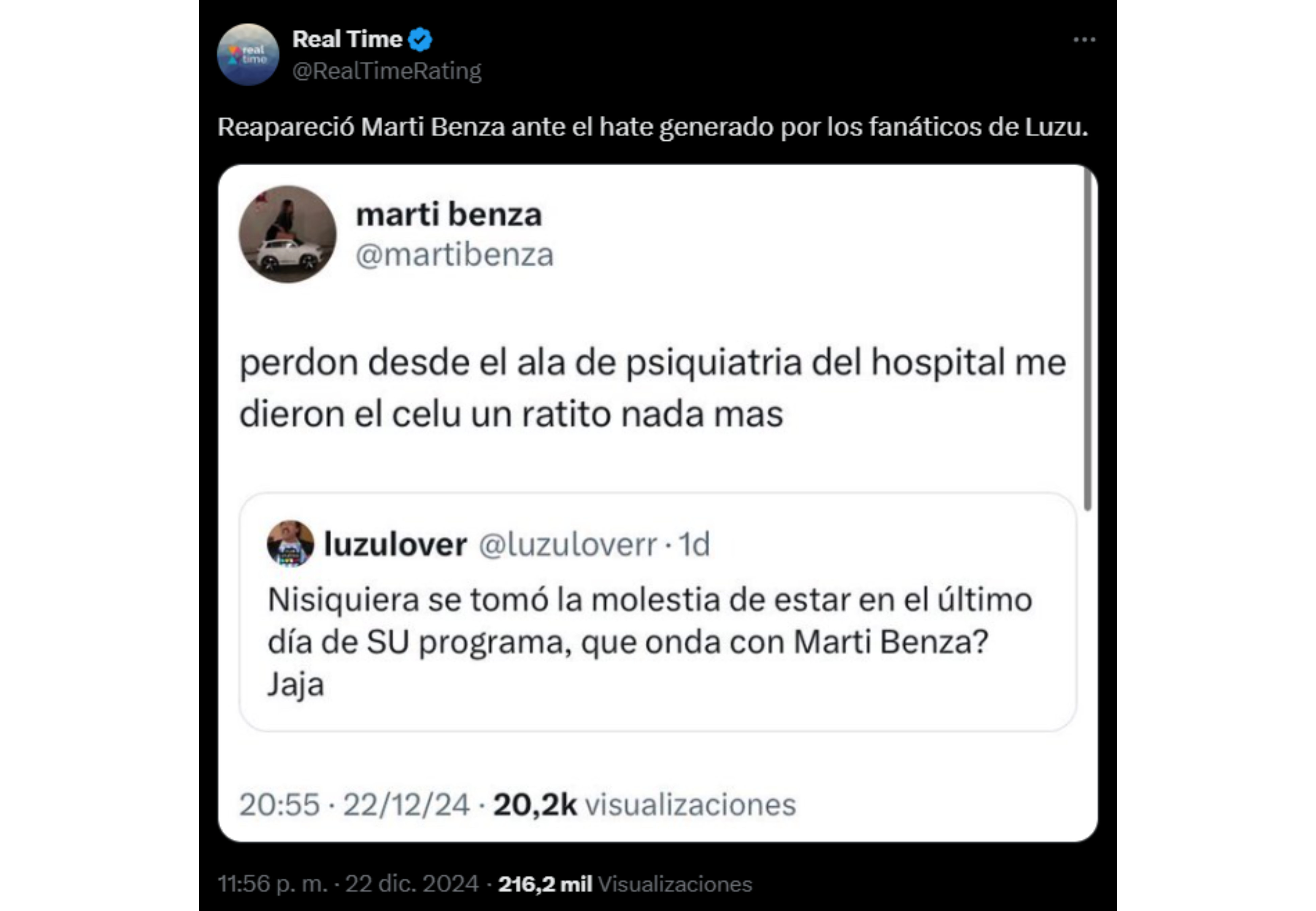 Marti contestó a los malos comentarios.