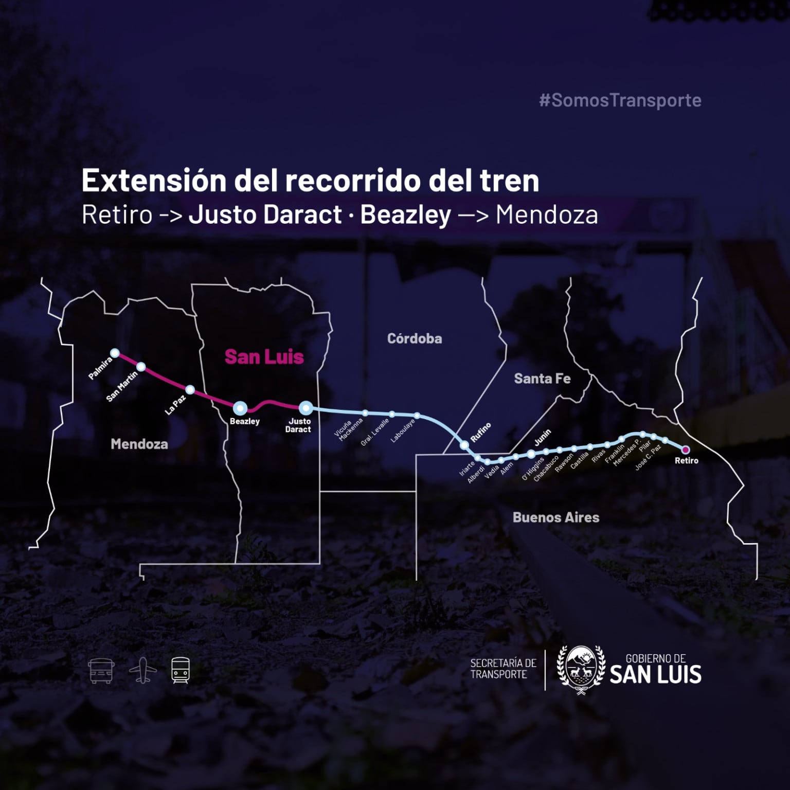 Recorrido del tren que pasará por Beazley.