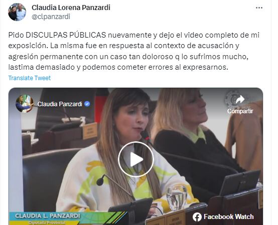 La diputada Claudia Lorena Panzardi pidió disculpas por sus dichos sobre el caso Cecilia Strzyzowski.