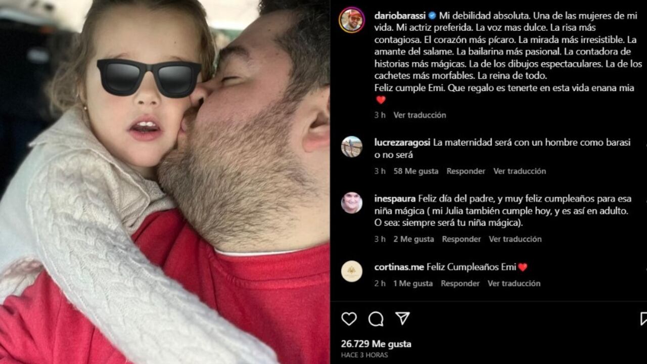 El tierno posteo de Darío Barassi para su hija en su cumpleaños y en el Día del Padre