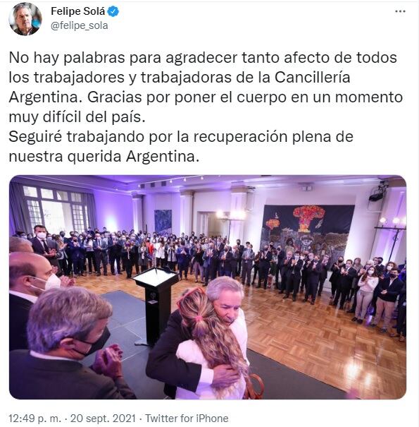 Así se despidió Felipe Solá de sus funcionarios.