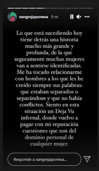 Parte de la extensa carta que publicó la China Suárez en sus historias. (Foto: Instagram)