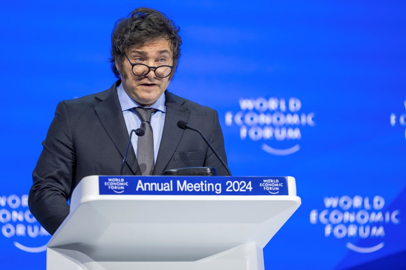 El presidente Javier Milei, en su exposición en el Foro Económico de Davos. Foto: Gian Ehrenzeller / Keystone vía AP