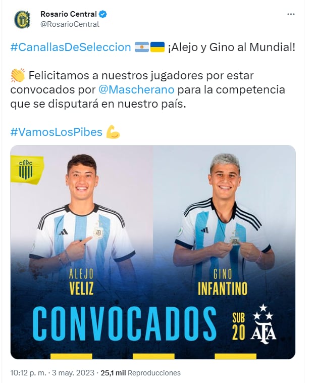 El club felicitó a sus juveniles convocados al Mundial Sub 20