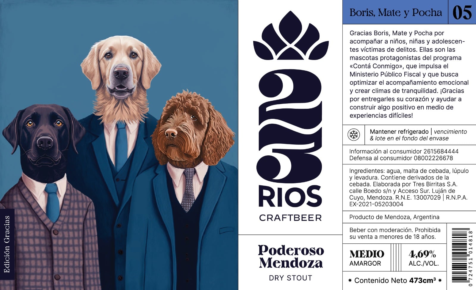 Cervezas y homenaje: Boris, Mate y Pocha, tres perros que acompañan a niños y niñas víctimas de delitos.