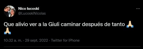 Giuliana Lucoski volvió a caminar después del accidente y emocinó a todos. Foto: Twitter