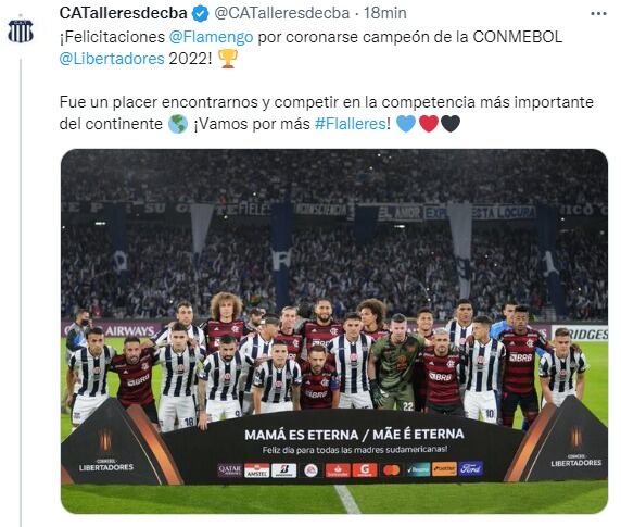 El saludo de Talleres al Flamengo campeón, y la buena relación entre ambos clubes.