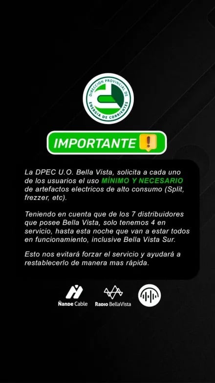 Comunicado sobre la red de servicios de Corrientes.