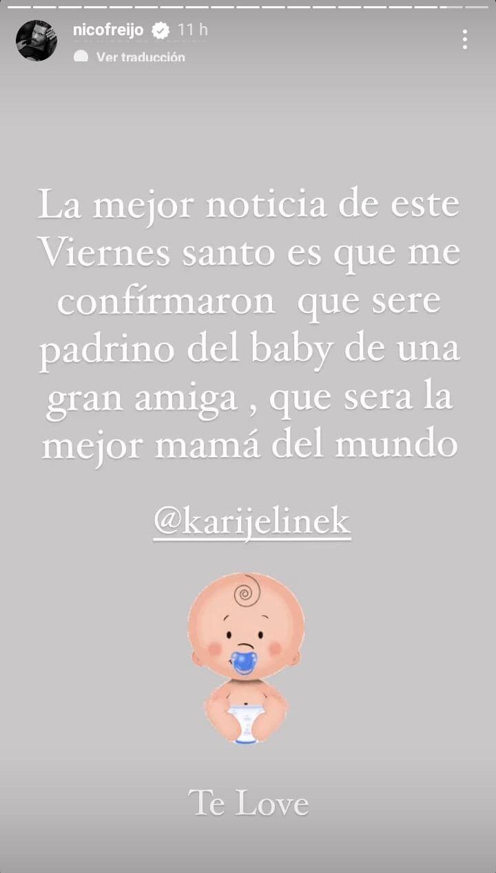 Nico Freijo confirmó que será el padrino del hijo de Karina Jelinek