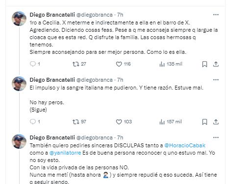 Las disculpas de Diego Brancatelli a Yanina Latorre