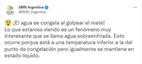 El tuit por el mate helado del Servicio Meteorológico Nacional