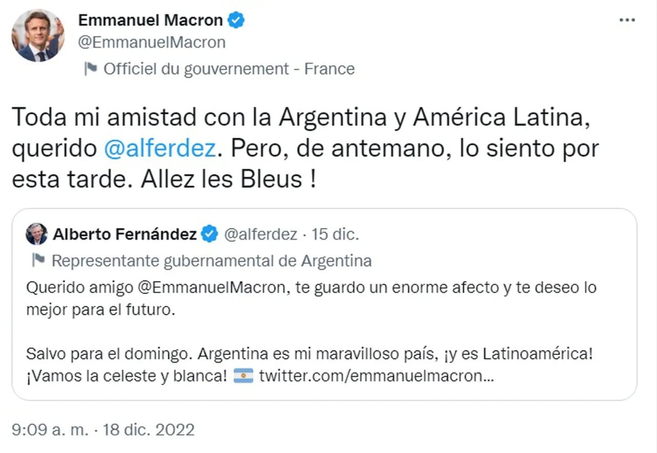 El intercambio de Twitter entre los mandatarios antes de la final